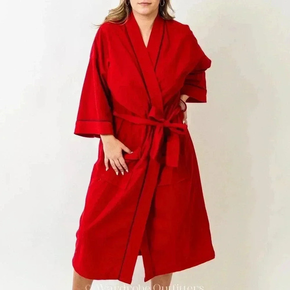Vintage 70s Warm Red Full Length Kimono Robe - Picture 3 of 9